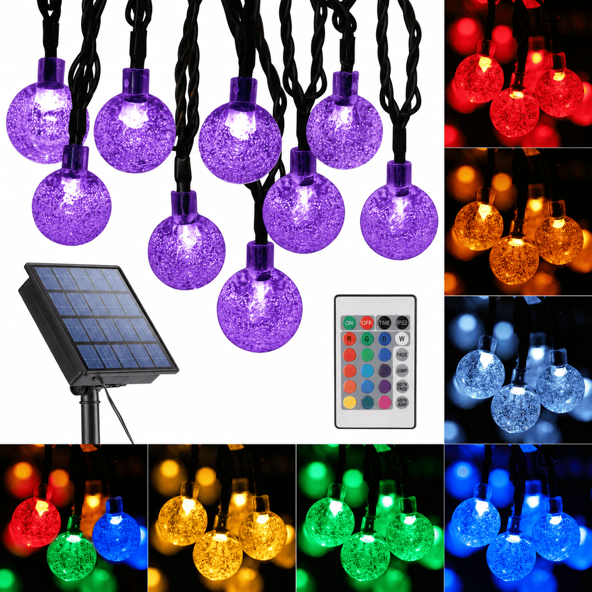 Toodour Solar String Lights Outdoor, 35.6ft 60 LED Waterproof Solar Powered Globe Patio Lights with 8 Modes for Garden Home Gazebo Yard Decorations (Warm White)