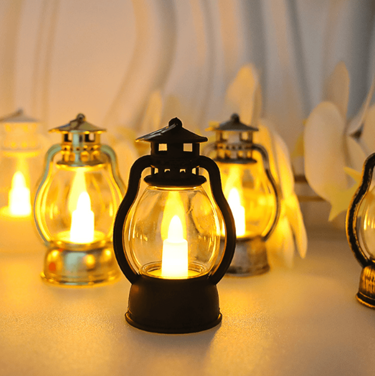 Djiypn Mini Lanterns 2Pack LED Small Lanterns Decorative Indoor Outdoor Hanging Lantern Decorative Candle Light Farmhouse Decor for Weddings Western Camping Party Halloween Christmas Decorations