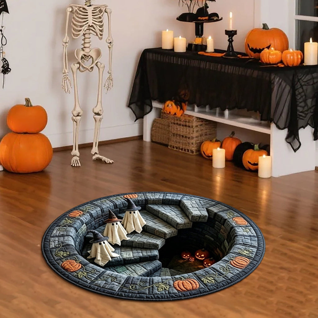 HHJZPR 3D Optical Illusion Halloween Round Rug, 23.6 Inch Spooky Pit Well Ghost Pumpkin Circular Floor Mat, Non Slip Halloween Indoor Front Door Decor Carpet