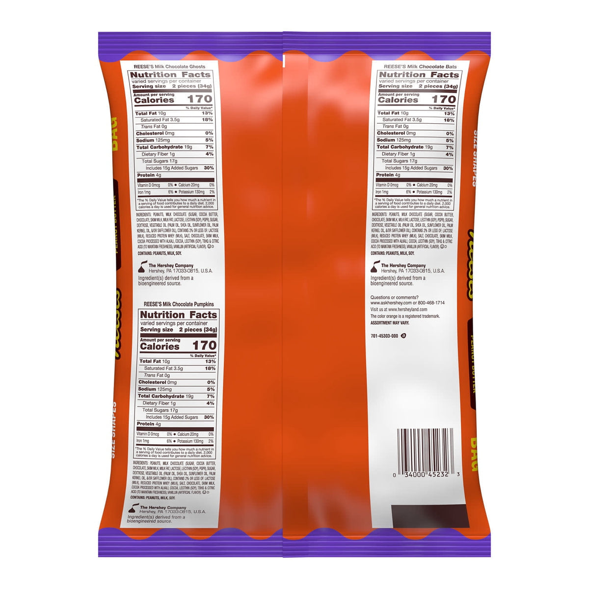 REESE'S Assorted Milk Chocolate Snack Size Peanut Butter Shapes, Halloween Candy Jumbo Bag, 14.4 oz