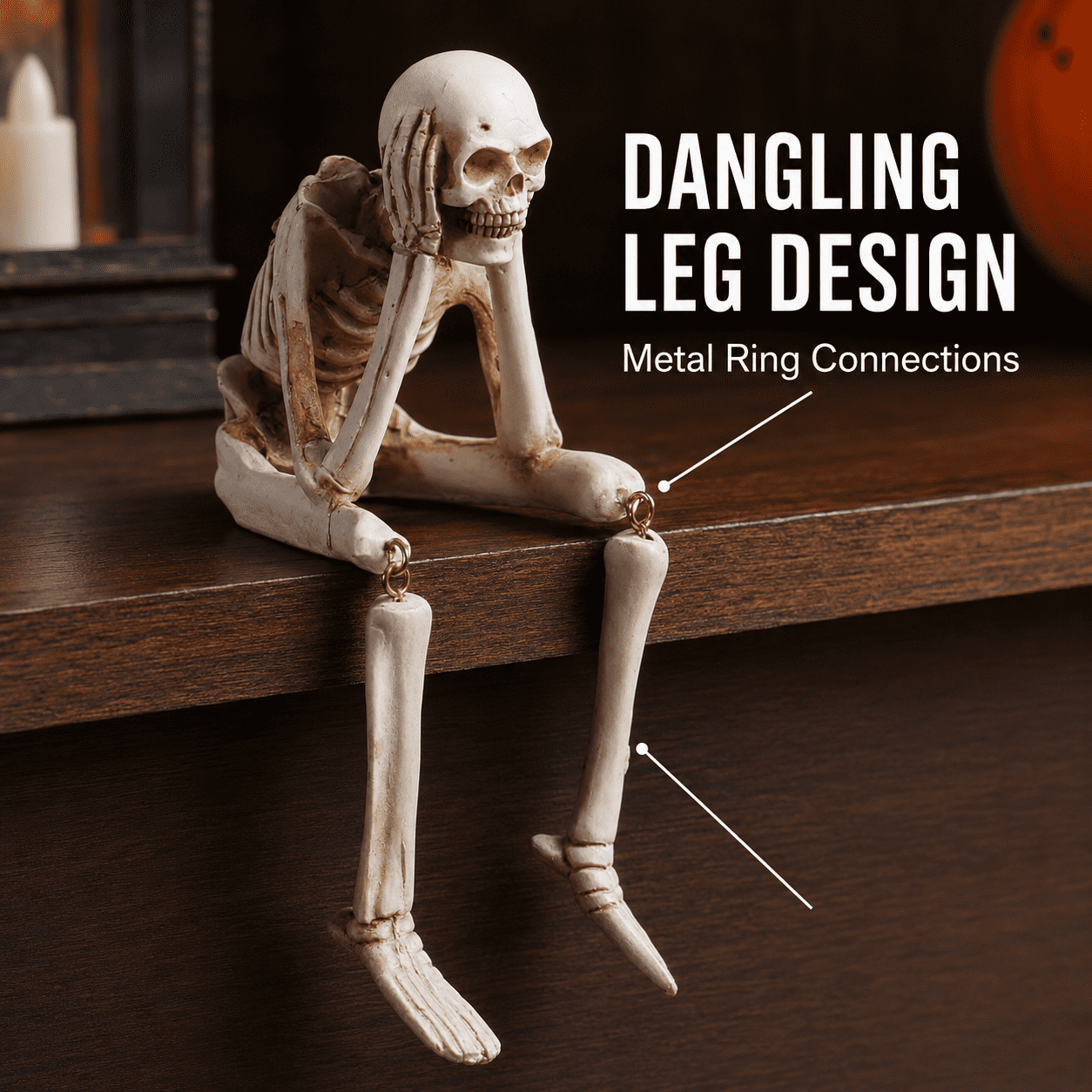 Halloween Decor Skeleton Statue Figurines Skull Decor See No Evil Hear No Evil Speak No Resin Skeleton Shelf Sitters Sitting Figurines for Home Kitchen Party Decor Table Ledge Edge Decorative (C)