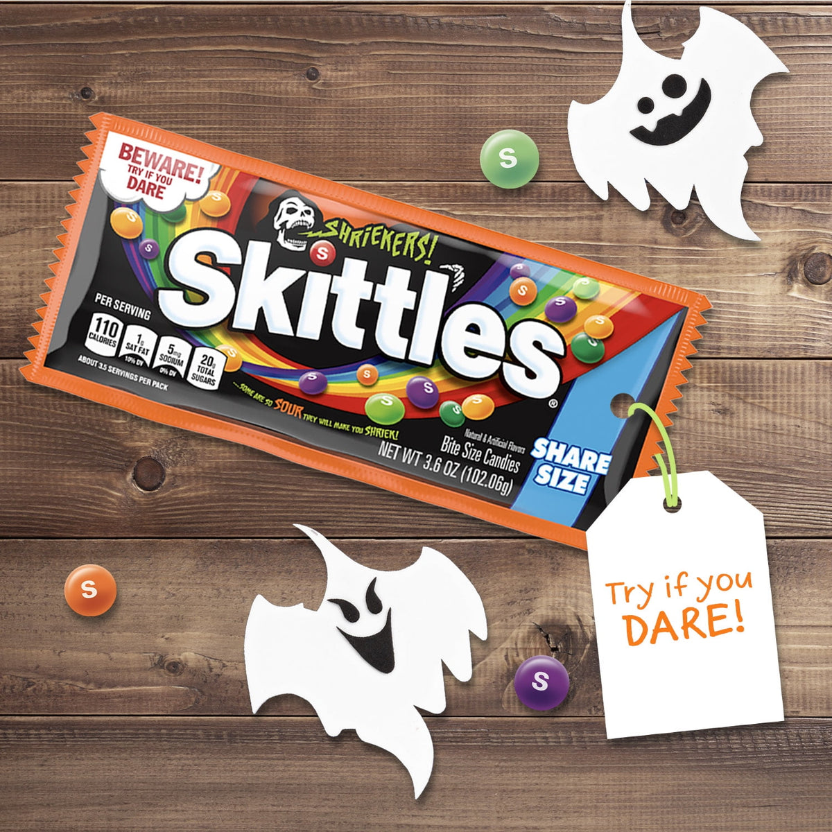 Skittles Shriekers Sour Halloween Chewy Candy Share Size Bag - 3.6 oz
