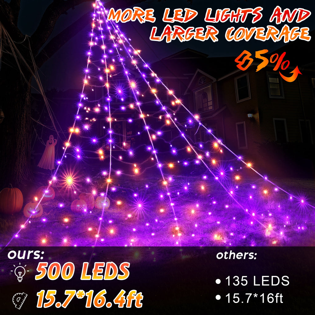 Scidweet Halloween Decorations Outdoor, 500 LED Halloween Giant Spider Web Lights for Garden Yard Porch Home Decor, Purple White