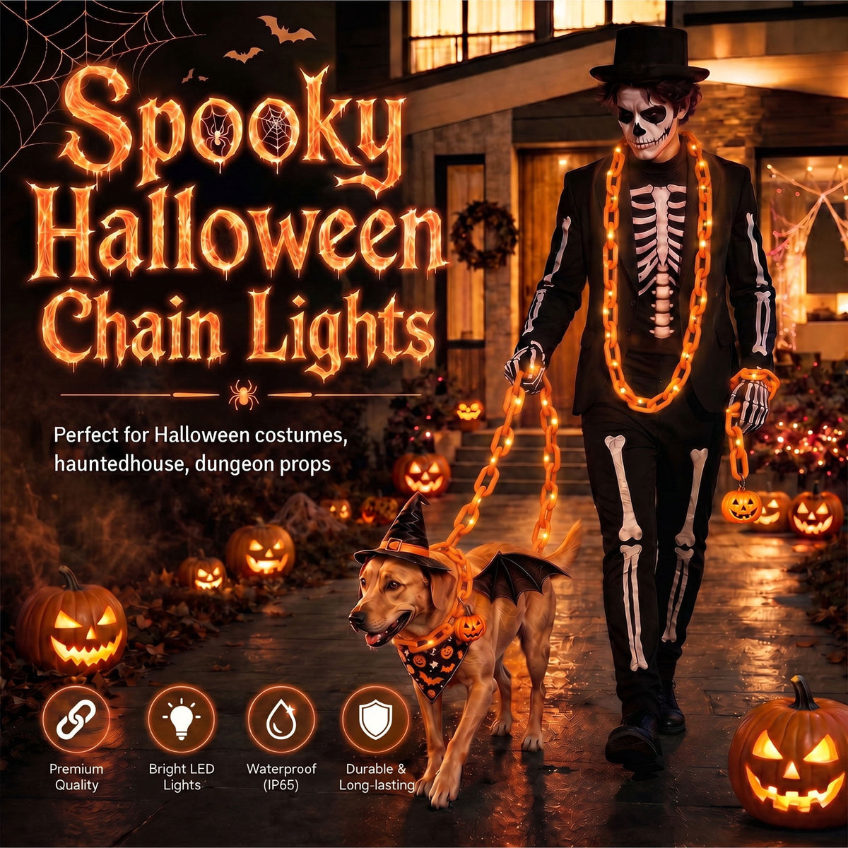 VOLIVO Halloween Chain Lights, 10FT 8 Modes Waterproof Battery Operated Halloween Decorations for Outdoor Party, Cosplay, Spooky (Purple)