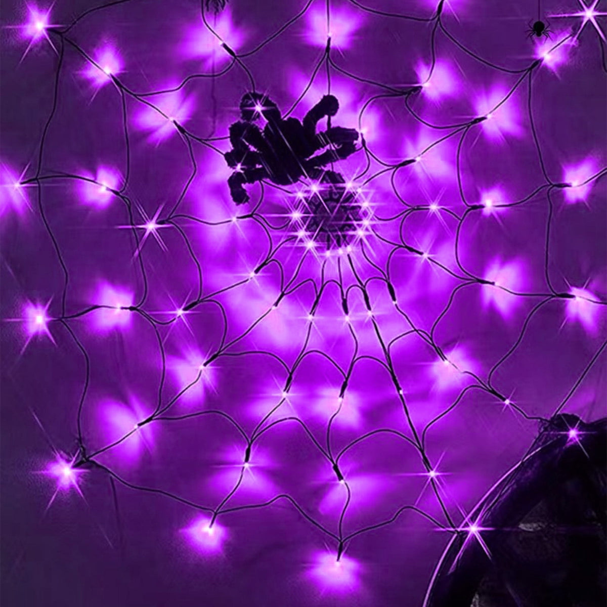 Halloween Arachnid Web Lights, 39 In Diameter 60 LED With Black Spider, Water Proof Colorful Web Lights With Remote Control for Halloween Indoor Outdoor Garden Patio Home Decoration