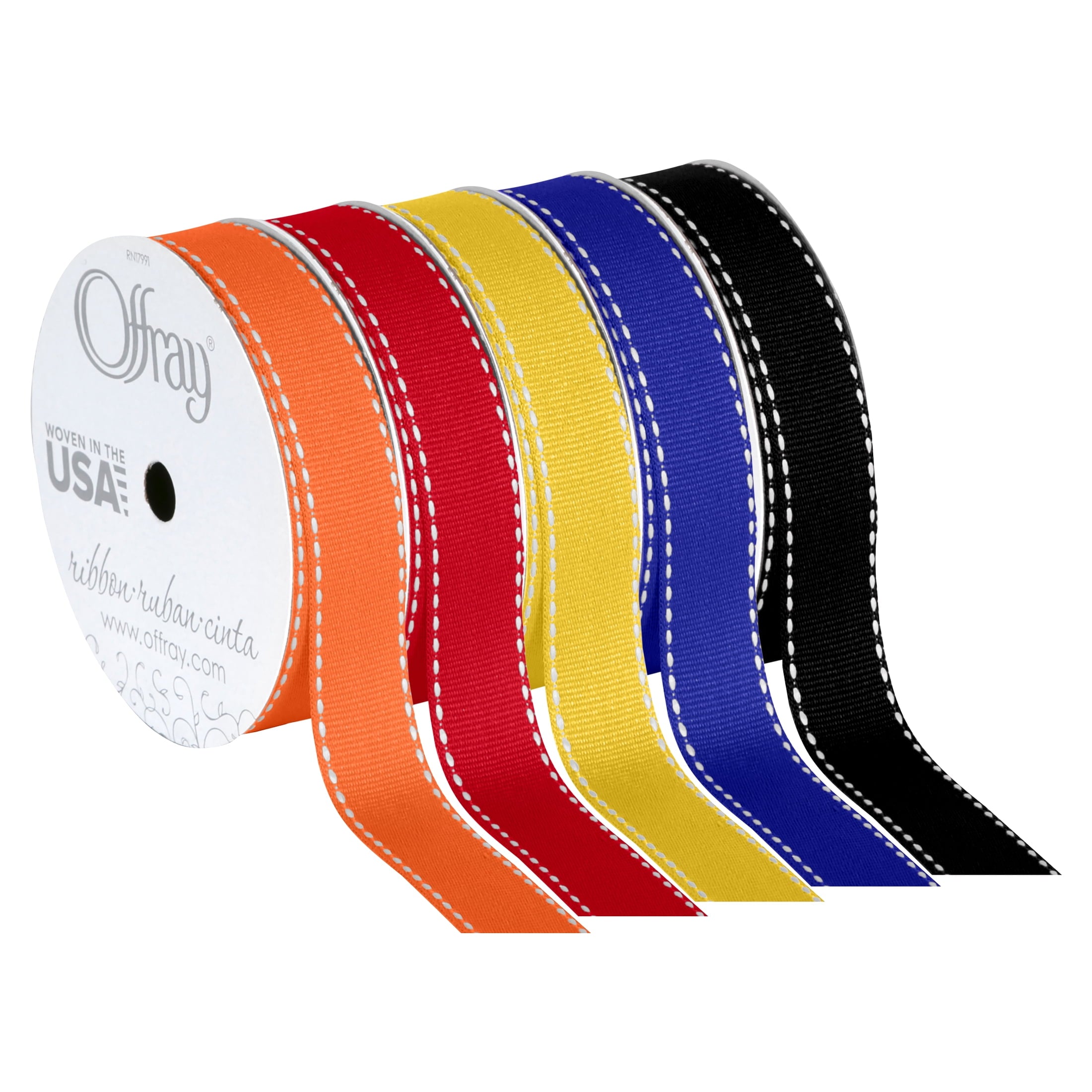 (3 pack) Offray Ribbon, Black and White 5/8 inch Grosgrain Polyester Ribbon, 9 feet