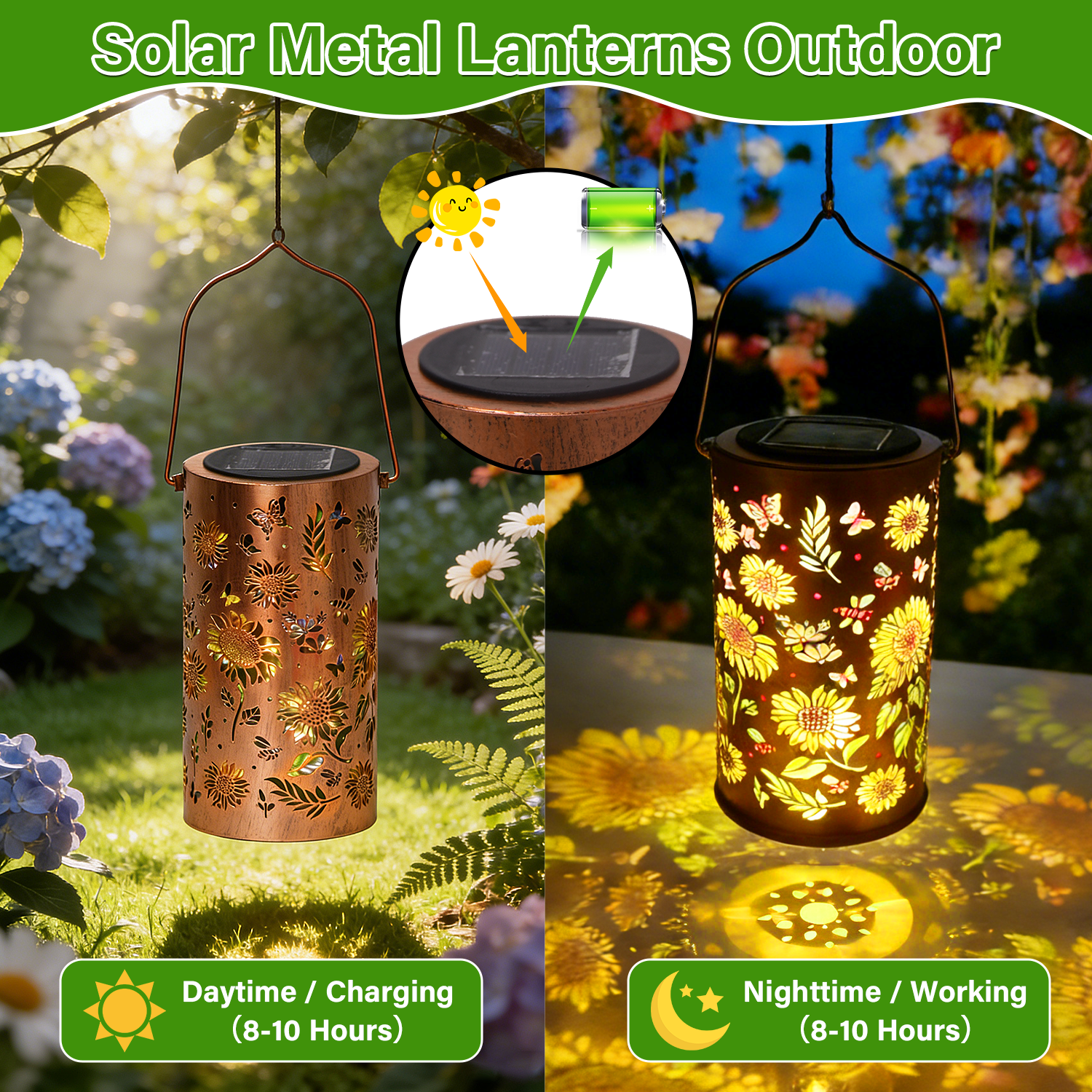 Colorful Solar Lanterns IP65 Outdoor Waterproof, Mother's Day Gifts for Women Mom Grandma - LED Colorful Sunflower Solar Lights Metal Hanging Lantern for Patio Yard Porch