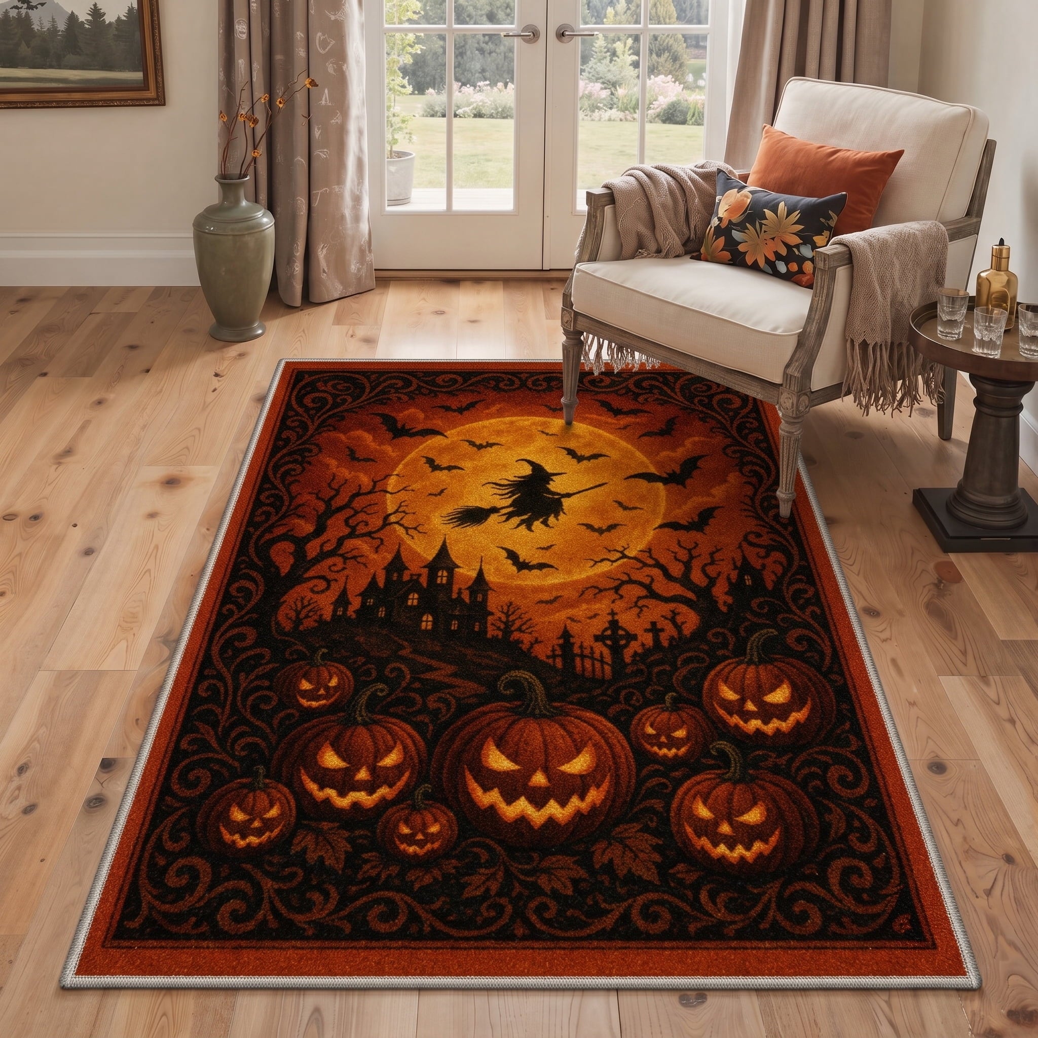 GENIMO 2'x3' Halloween Doormat, Washable Non Slip Soft Farmhouse Pumpkin Outdoor Door Mat for Front Door Covered Porch Patio Entryway, Smoky Amber