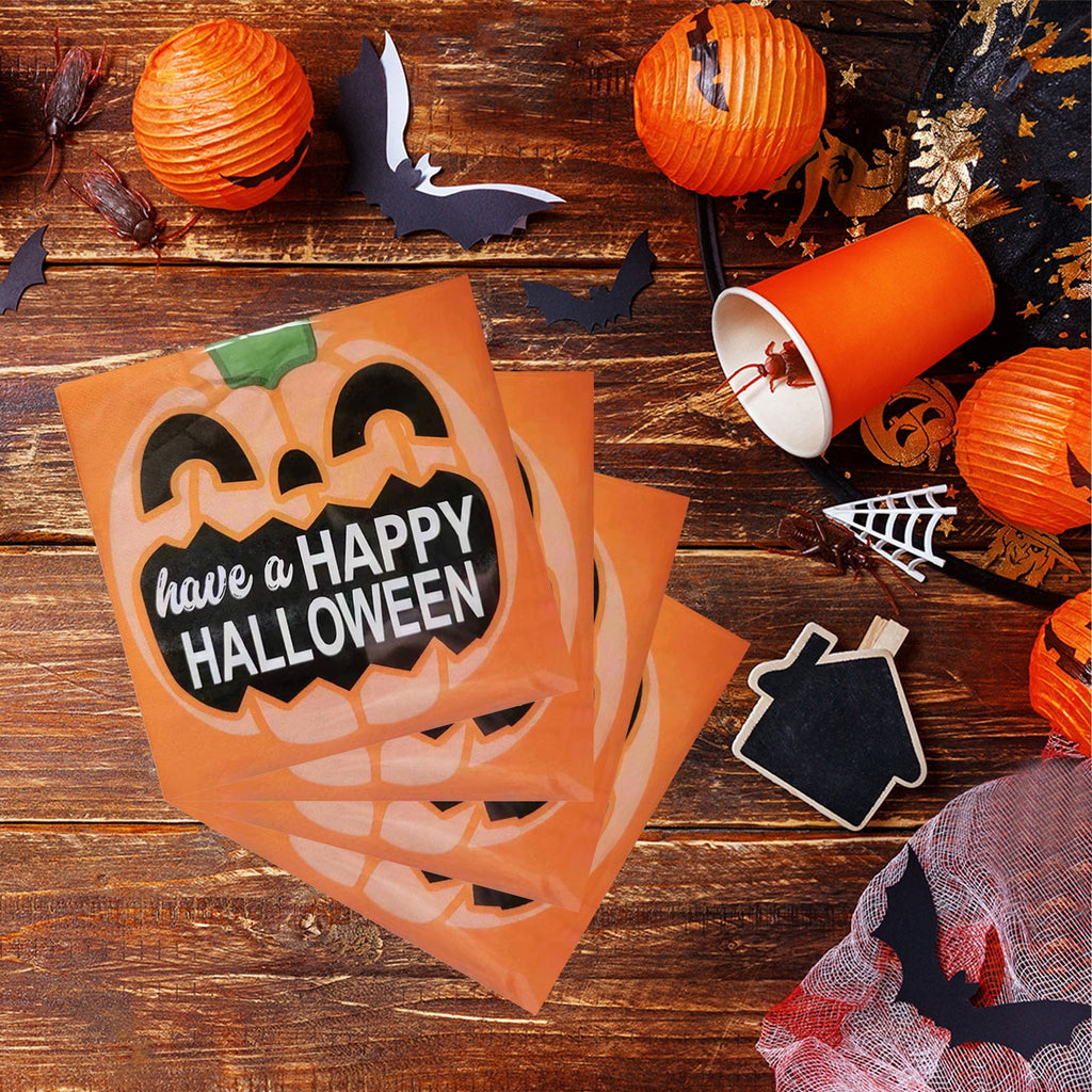 Holloyiver 20 Packs Halloween Napkins, 6.7 x 6.7 Inch Pumpkin Dinner Napkins, Purple Halloween Party Disposable Paper Napkins for Autumn Halloween Party Supplies Table Decorations