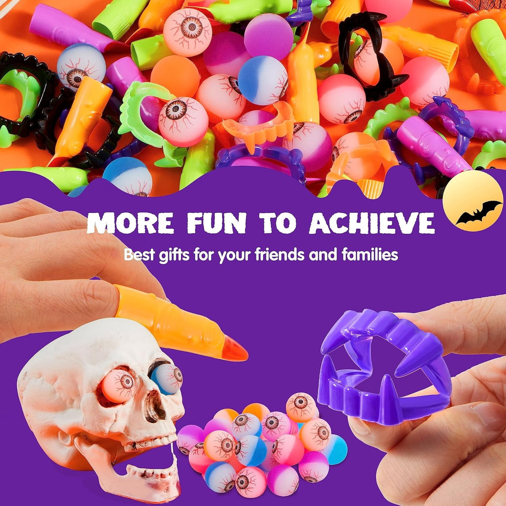 Joyfy 168 Pcs Halloween Stationery Party Favors,Halloween Gifts for Kids,Halloween Goodies Including Halloween Vampire Teeth,Spiders,Stamps,Stickers,Slap Bracelets