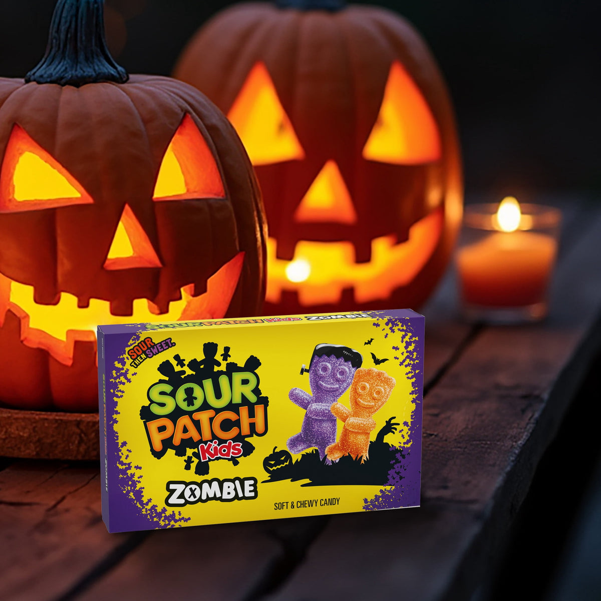 SOUR PATCH KIDS Zombie Orange & Purple Soft & Chewy Halloween Candy, 3.5 oz