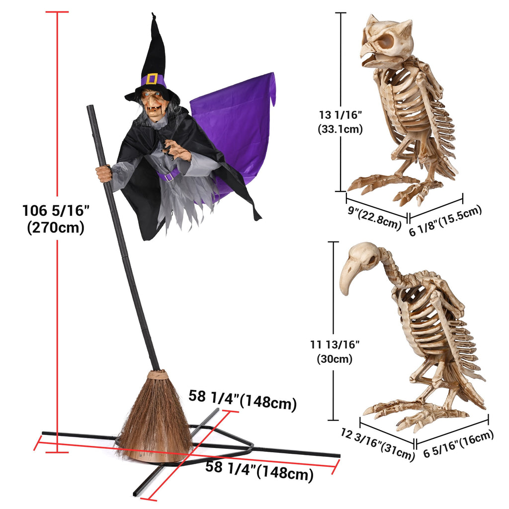 Yescom 9ft Flying Witch with Vulture & Owl Skeleton Halloween Outdoor Décor 2026