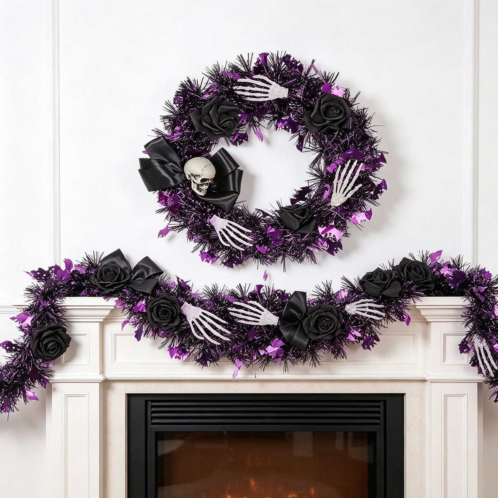 Boovnll Halloween Wreath, 18" Horror & Novelty Handmade Black Twig Glitter Bats Halloween Wreaths for Front Door Fireplace Wall Porch Party Decor, Halloween Decorations