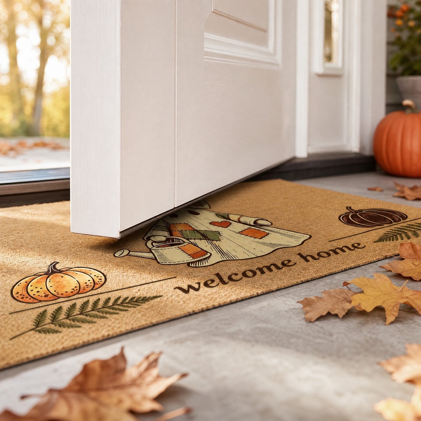 Halloween Doormat Vintage Retro Style Mat 23.6x15.7in Secure-Grip Absorbent Coir Look Entryway Rug for Front Porch Indoor Outdoor Decor by OVFUIZ