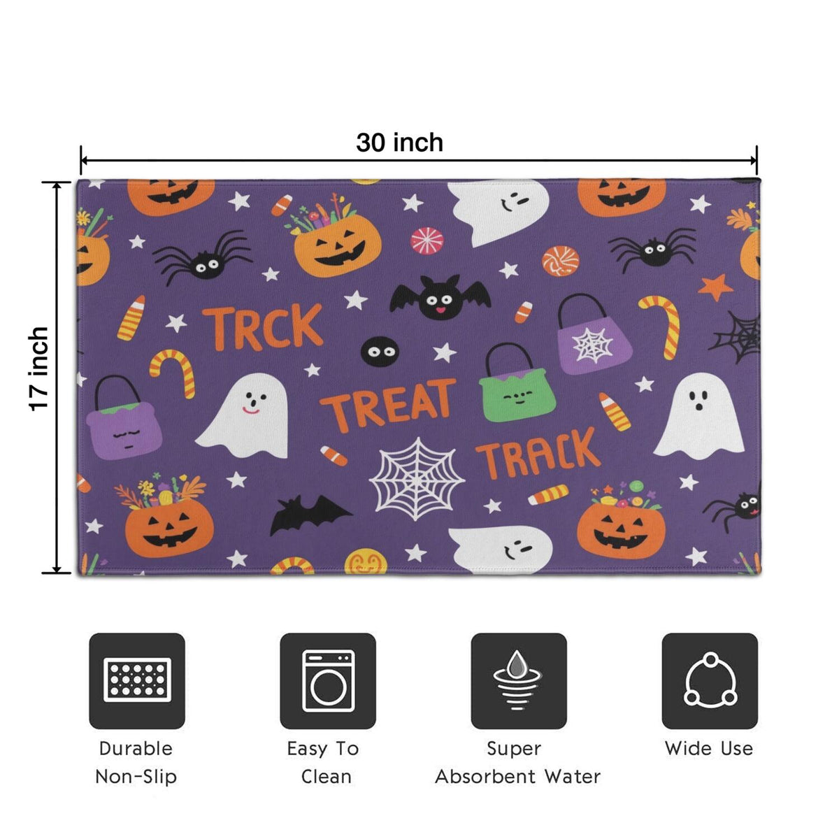 Happy Halloween Door Mat Decorations Spider Bat Doormat Plain the Indoor Door Mat/Outdoor Crystal Velvet 30x17 Inches