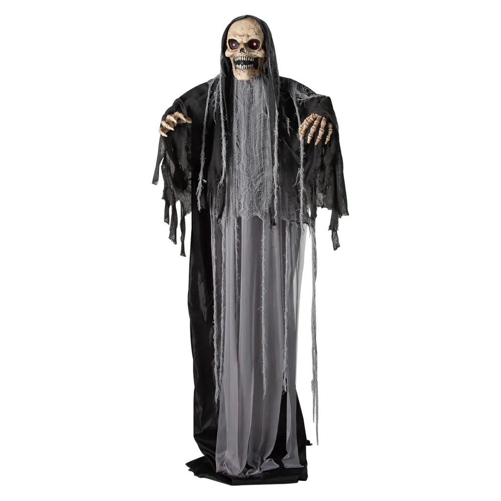 6 Ft. Black & Gray Skeleton Reaper Animated Prop Standing Halloween Decoration
