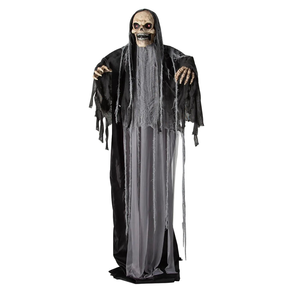 6 Ft. Black & Gray Skeleton Reaper Animated Prop Standing Halloween Decoration