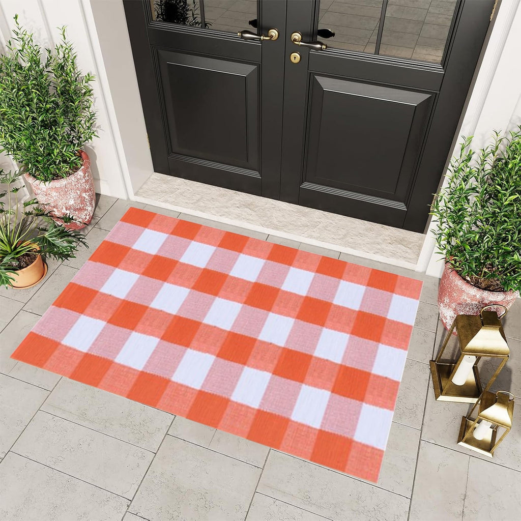 AZXY Halloween Decor, 16x24 Inch Black Buffalo Plaid Fall Doormat, Halloween Decorations for Home Indoor Outdoor, Weather Resistant Striped Floor Rug for Front Porch Entryway Halloween Decor
