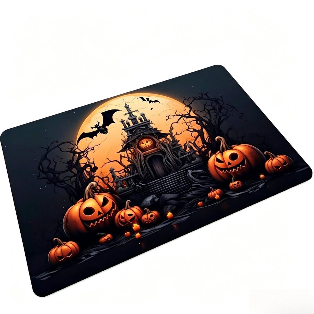 Halloween Themed Doormat Entryway Rug, Spooky Pumpkin Front Door Mat for Trick or Treaters, Non Slip Washable Mat for Indoor and Outdoor, Festive Halloween Floor Decoration for Home