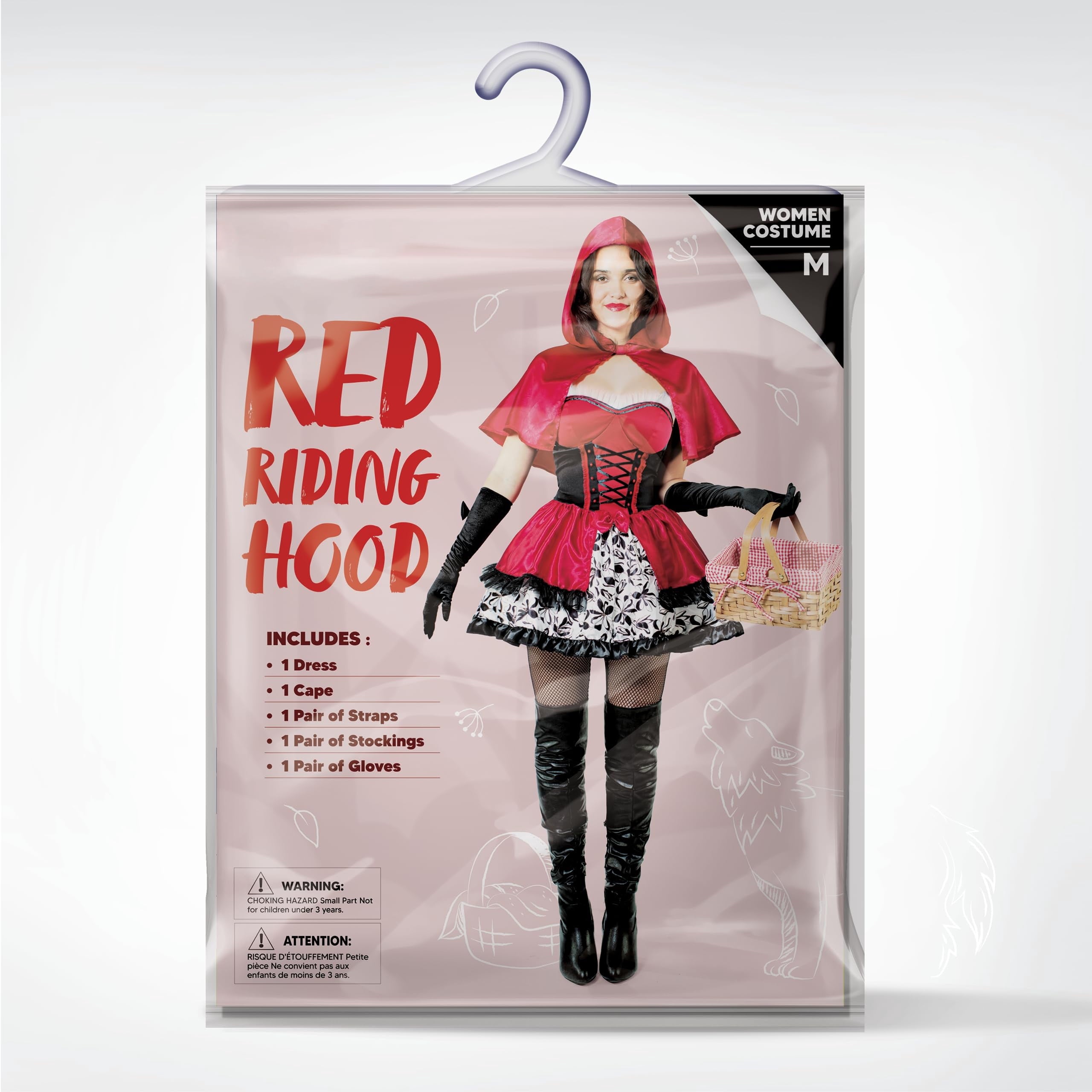 Joyfy Women Little Red Riding Hooded Costume with Dress, Cape and Gloves Outfits Set, Adult Women Halloween Costume for Halloween Themed Party Cosplay
