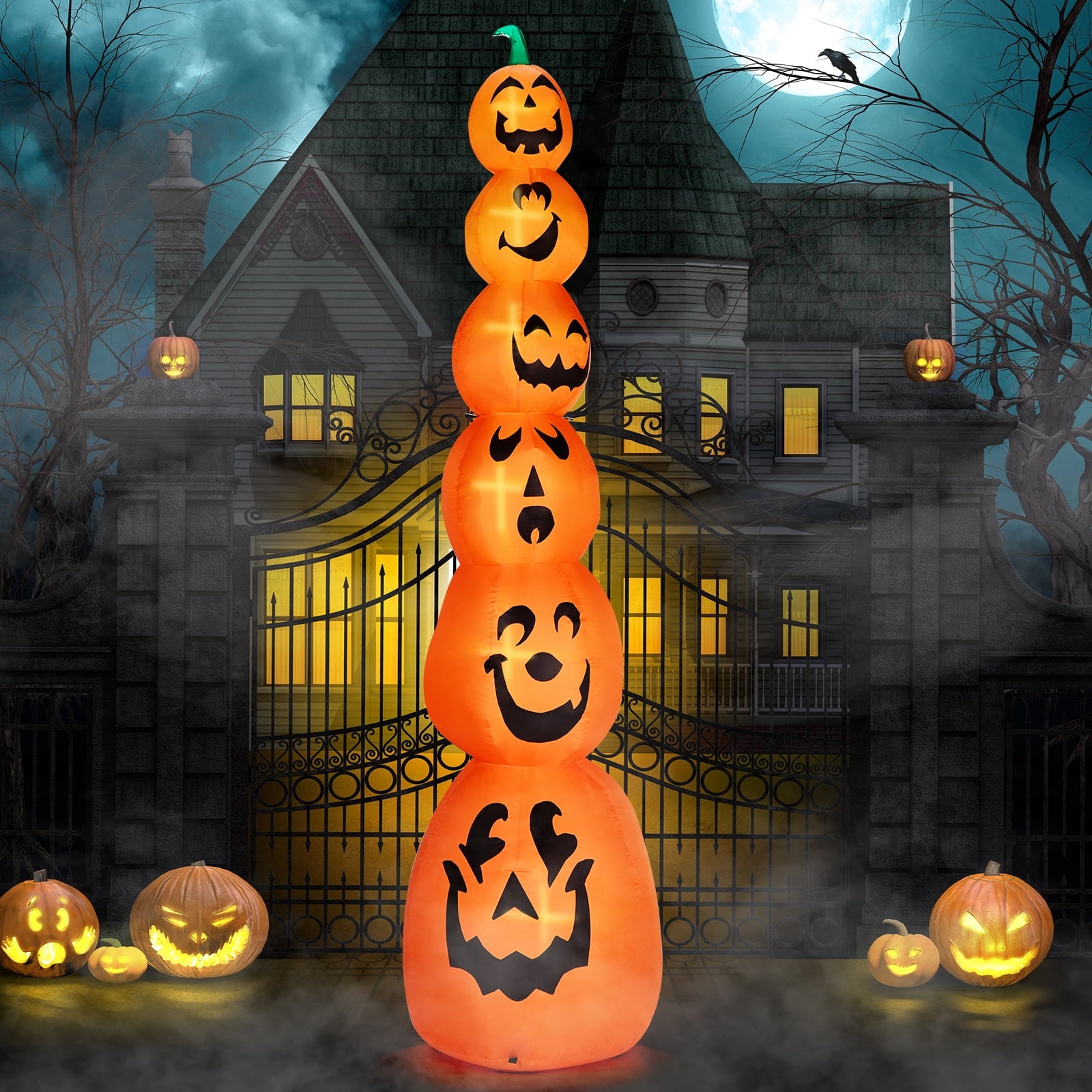 UBesGoo 9' Halloween Inflatable Stacked Pumpkins, Blow up 6 Pumpkins Built-in LED Lights Outdoor Decorations