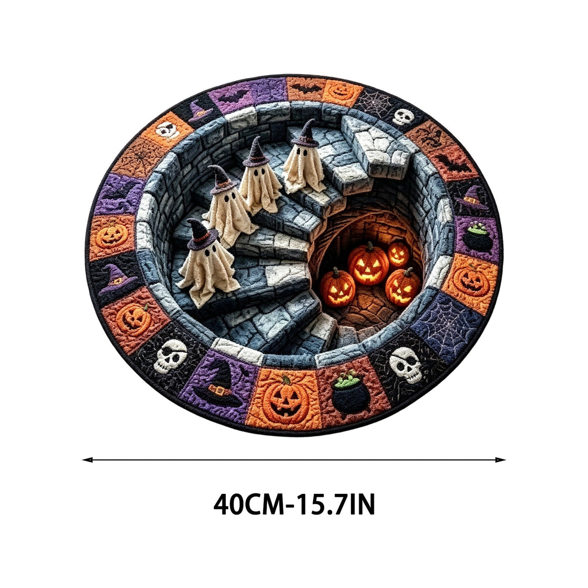 3D Halloween Rug,Halloween Quilted Round Rug 3D Illusion,Soft & Durable Fabric Non-Slip Modern Home Decor,15.7in