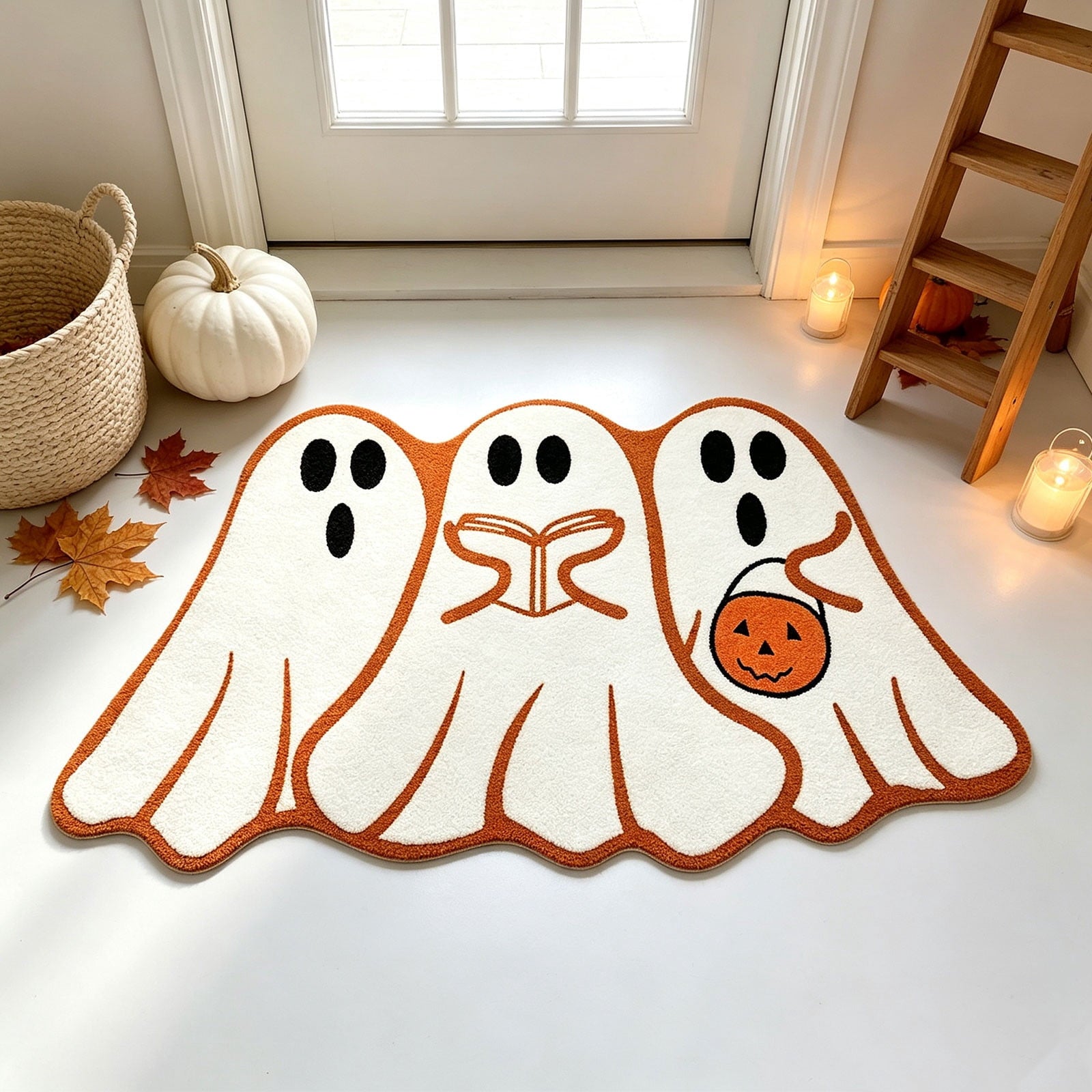 Halloween Ghost Cluster Shaped Welcome Doormat, Cute Ghost Floormat Non Slip Rubber Backing for Halloween Front Porch Entryway Room Decor,40x60cm