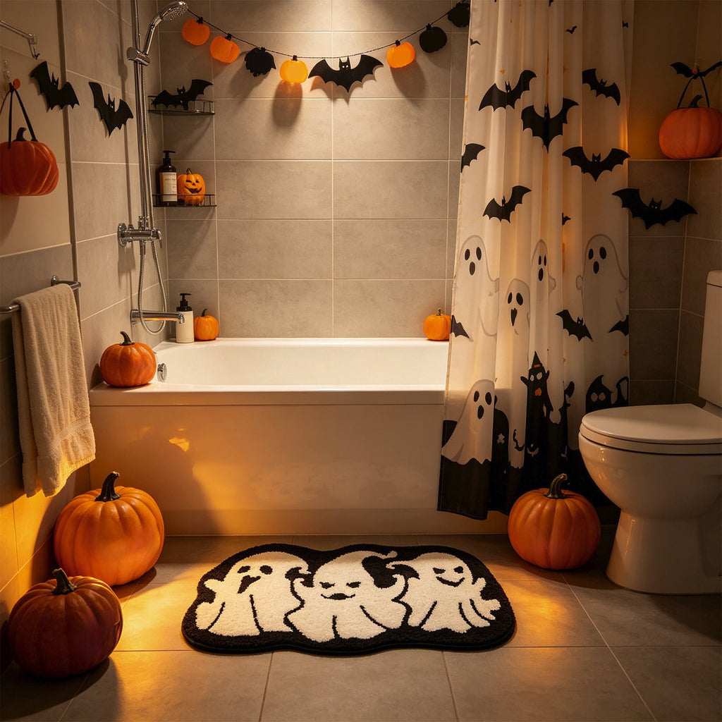 Halloween Doormat Ghost Bath Mat 23.6x15.7in Secure-Grip Absorbent Soft Faux Fur Rug for Bathroom Bedroom Living Room Decor by OVFUIZ