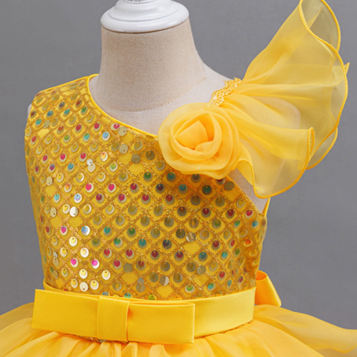 Toddler Dance Yellow Sequin Dress Tulle Dance Dresses Dance Kids 80s Outfits for Girls Dance Performance Outerwear 3-4 Years