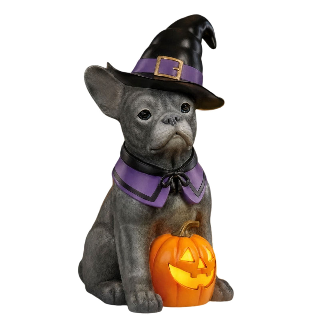 Clearance Halloween Schnauzer Bat Figurine with Ghost Bucket, 8 inch Resin Cute Dog Gifts Tabletop Decor