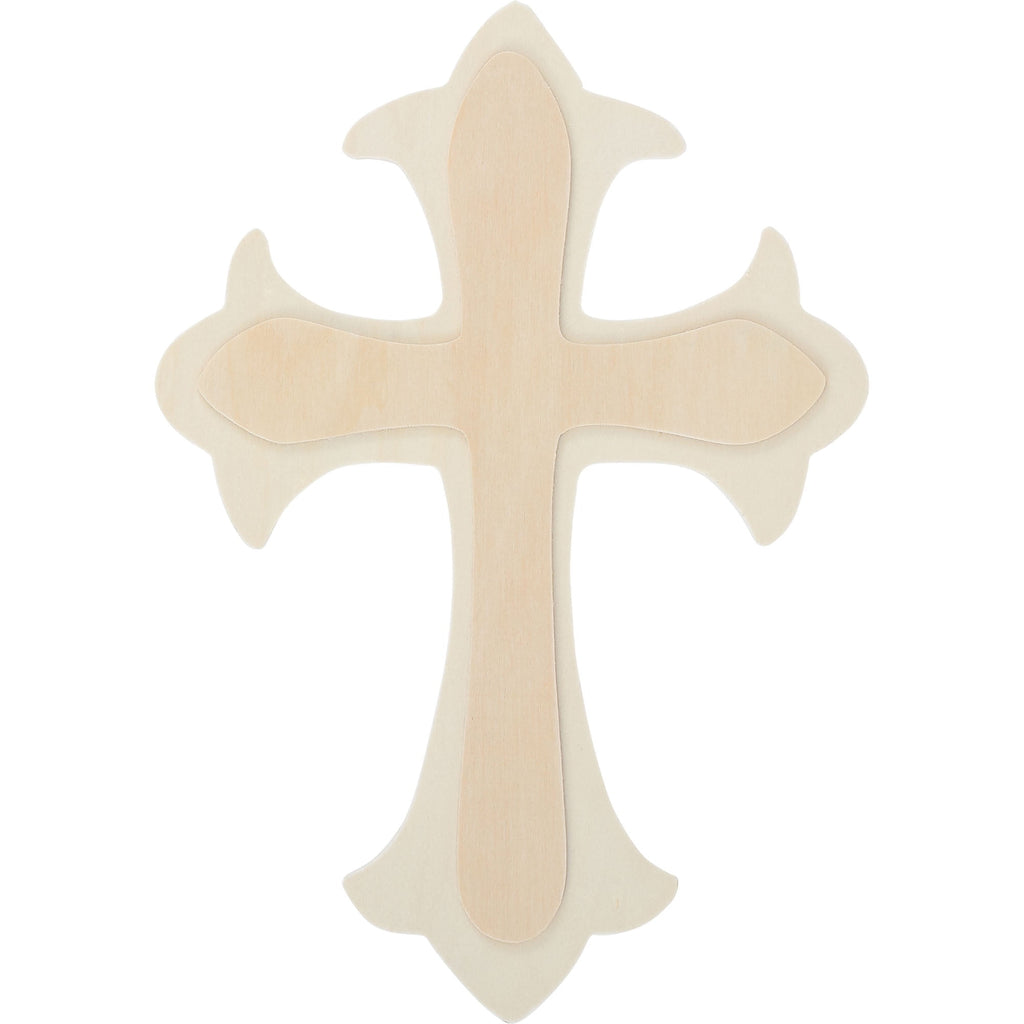 (3 pack) Plaid Unpainted Wood Surface, Large Fleur De Lis Cross Shape, 1 Piece