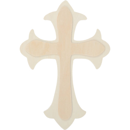 (3 pack) Plaid Unpainted Wood Surface, Large Fleur De Lis Cross Shape, 1 Piece