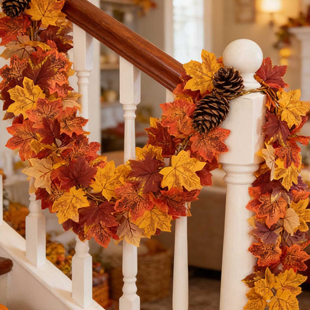 WKSCLPAI Halloween Maple Leaf Garland, Fall Vine Wreaths for Autumn Festivities Decor,Seasonal Garlands for Home,Halloween & Fall Decorations