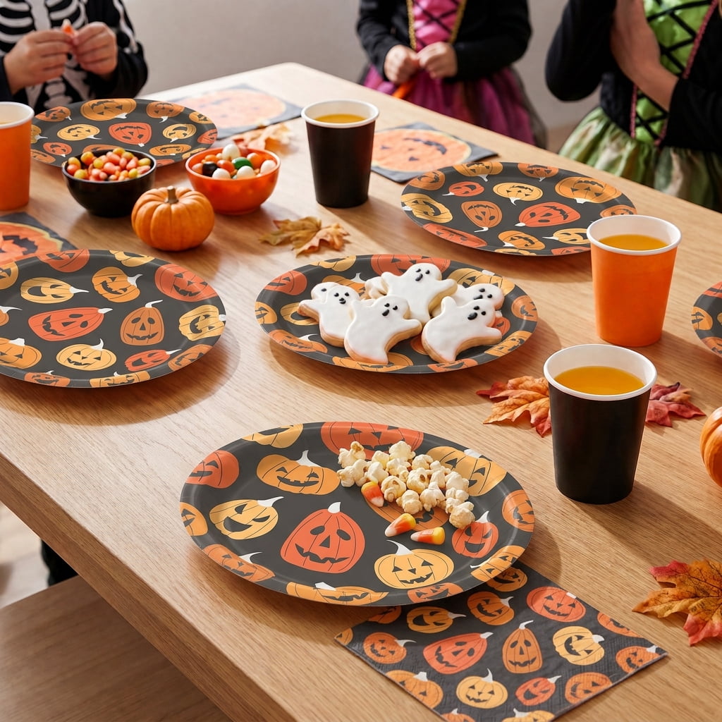 Jack-o'-Lantern Disposable Paper Plates, Multicolor, 8.5", 8 Count, Halloween by Way To Celebrate