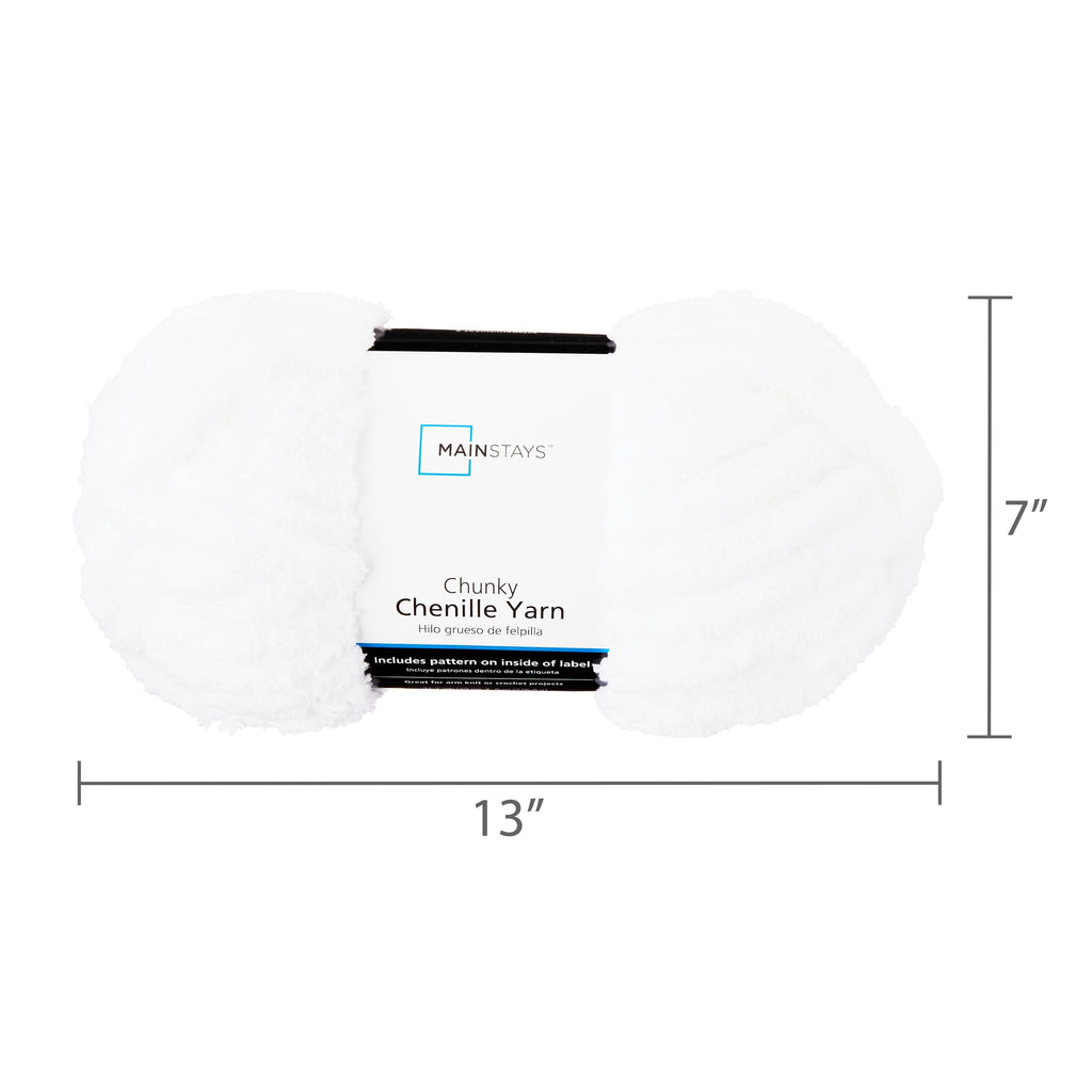 Mainstays Chunky Chenille Yarn, 31.7 yd, Ivory, 100% Polyester, Super Bulky