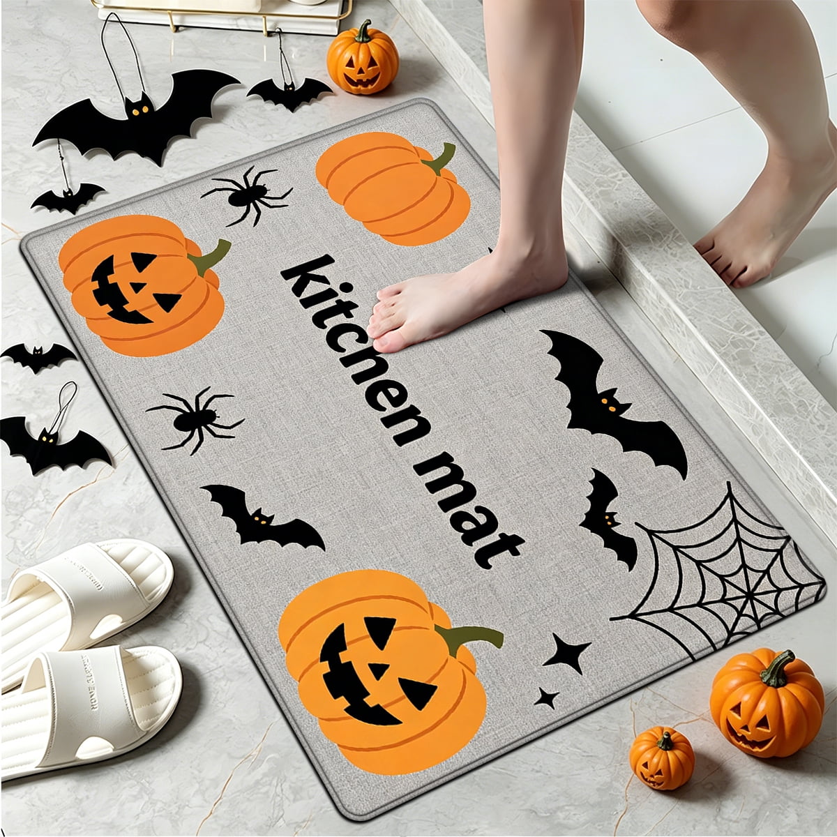 YIMEIS Halloween Pumpkin Lanterns 3Pcs Flannel Mat and Kitchen Rugs Set,Soft Non-slip,Perfect for Home Bathroom