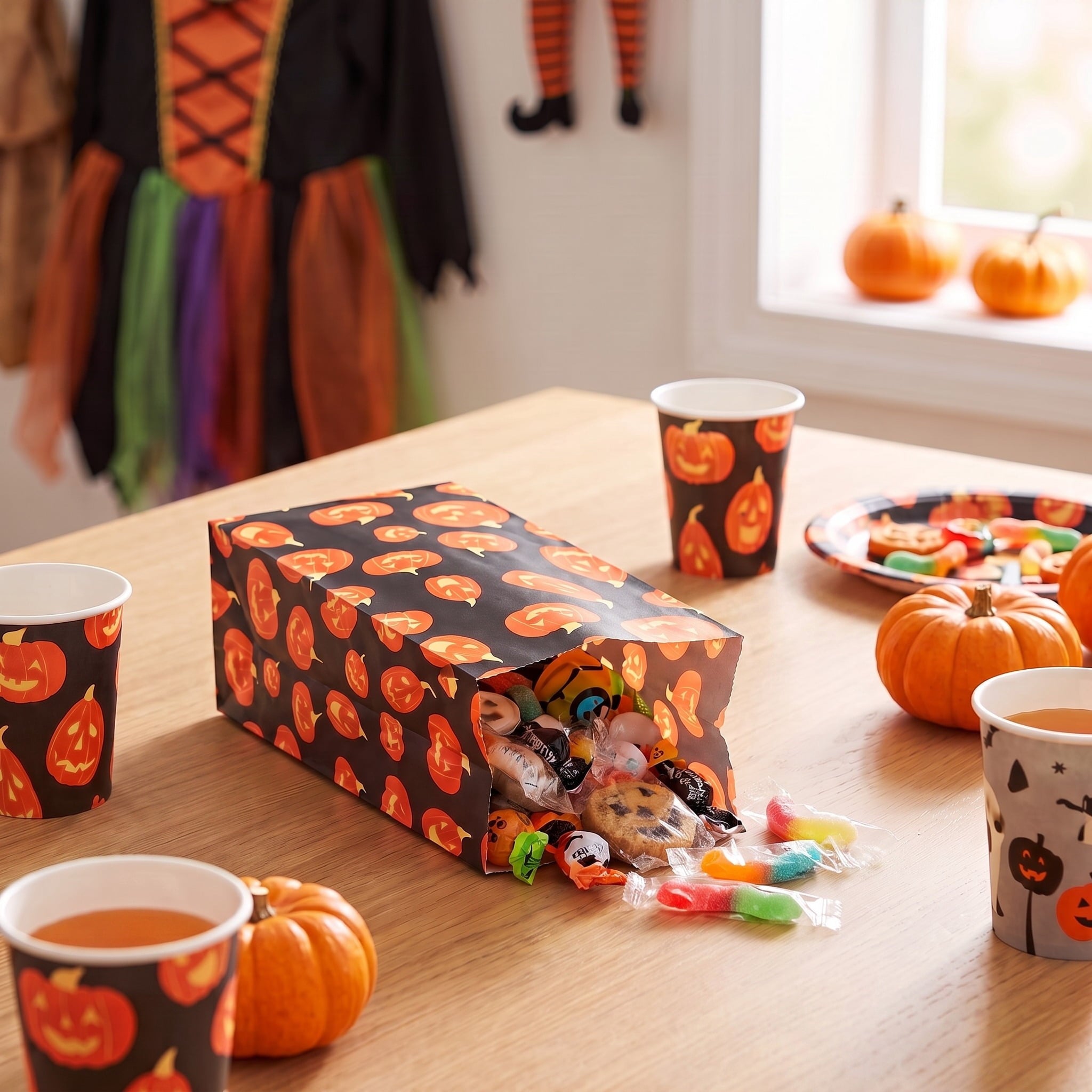 Pumpkin Paper Treat Bag, Multicolor, 6" x 3.5" x 10.5", Halloween by Way To Celebrate