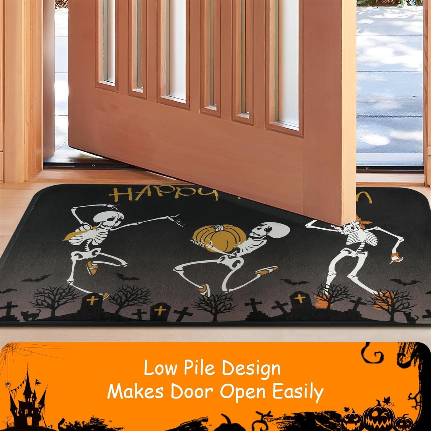 BLEUM CADE Halloween Doormat Outdoor Welcome Mat Dancing Skulls Door Mat Outside Entry Rug,18" x 30"