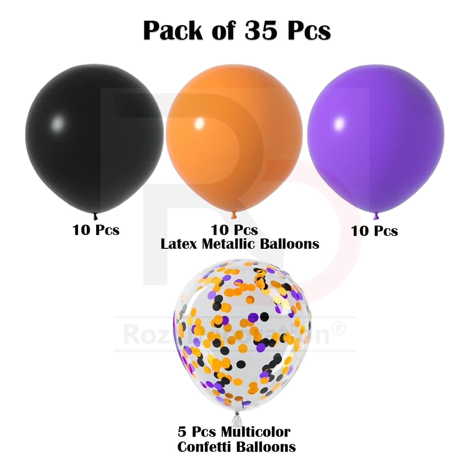 Pack of 35 Black Orange Purple Balloons – 9 Inch Latex & Confetti Balloon Set, Metallic Balloons for Birthday, Halloween, Haunted Theme, Party Decorations