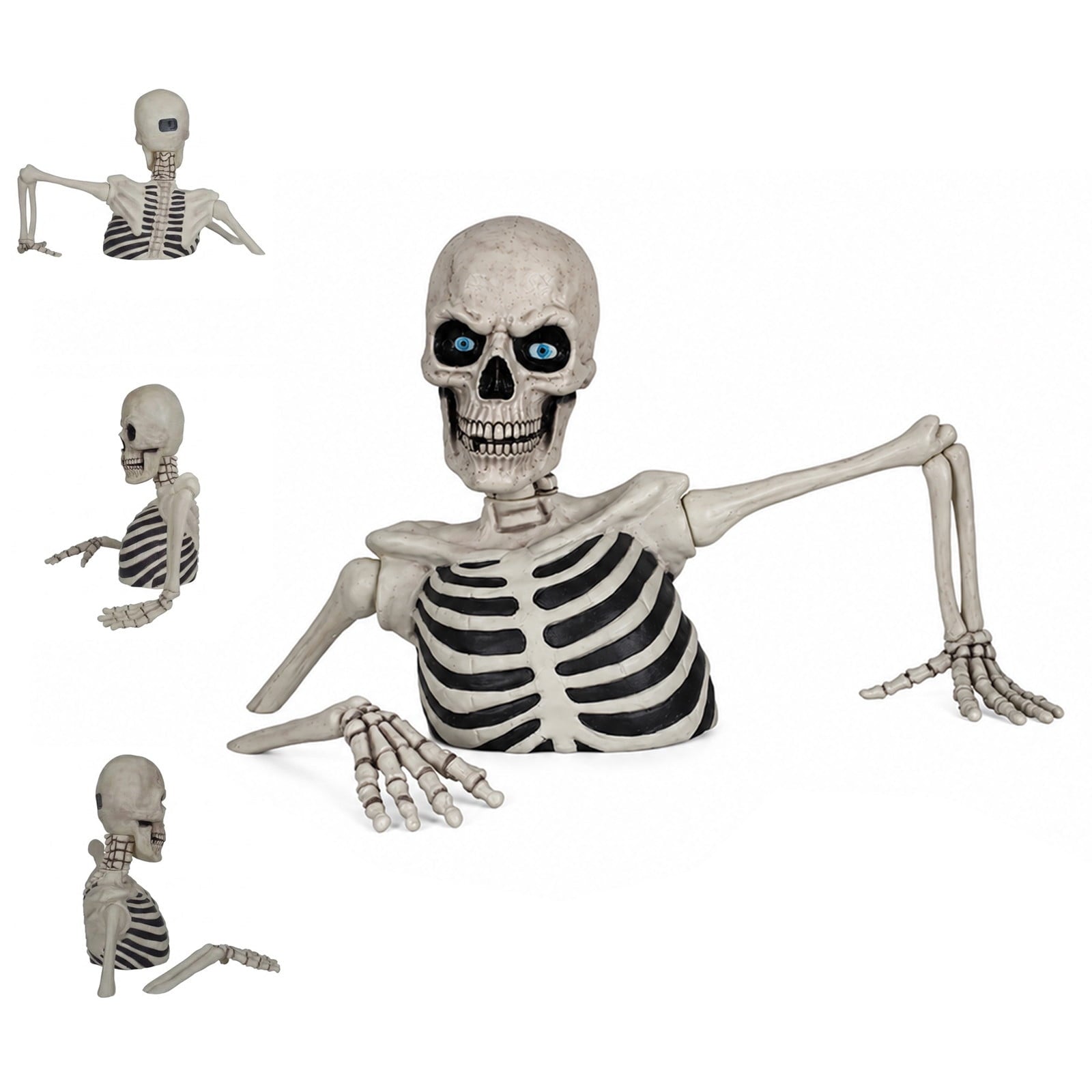 Clearance Halloween Giant Skeleton Decoration, Outdoor Yard Ground Breaking Skeleton Prop with LCD Animated Eyes and Adjustable Arms, Spooky Decor for Lawn Porch Patio