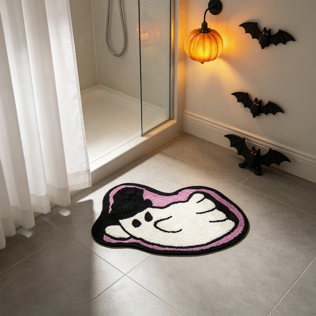 Halloween Doormat Ghost Bath Mat 23.6x15.7in Secure-Grip Absorbent Soft Faux Fur Rug for Bathroom Bedroom Living Room Decor by OVFUIZ