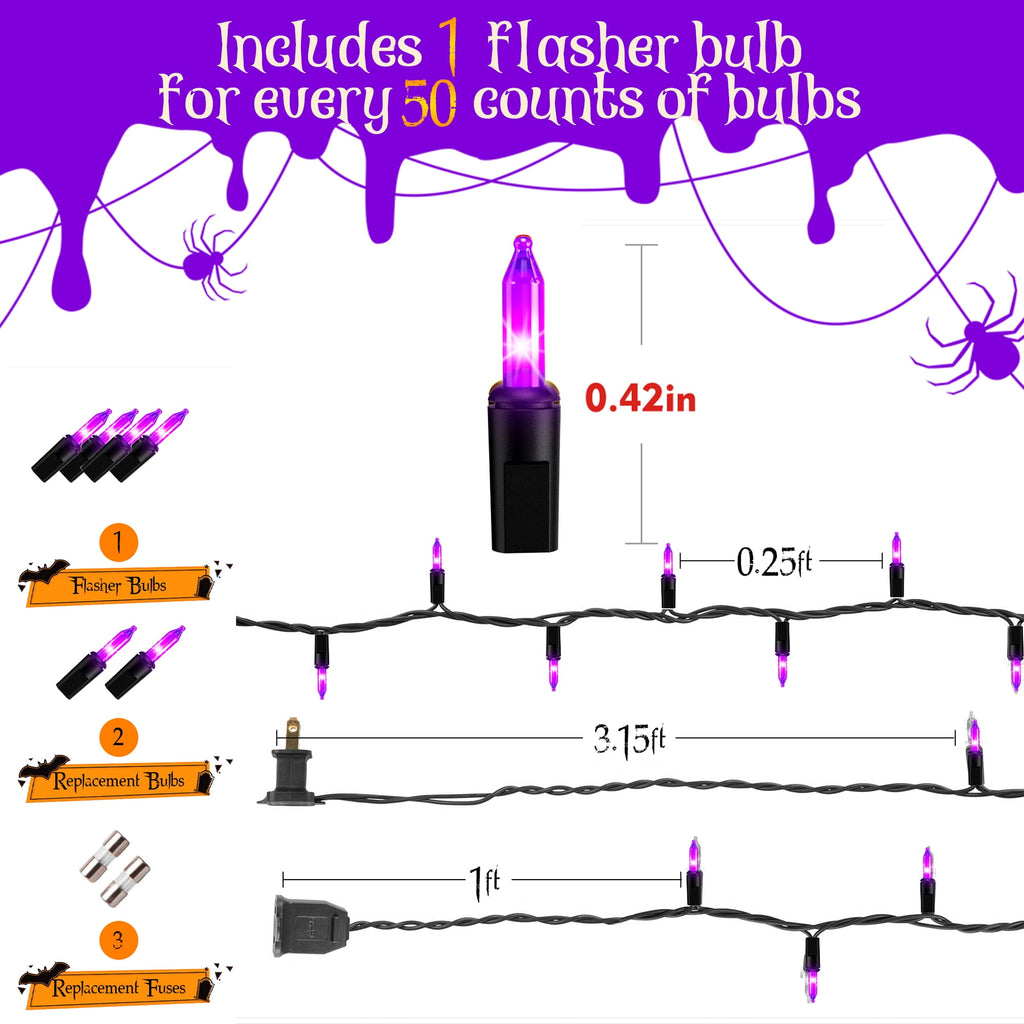 DAYBETTER Halloween String Lights, 32.8ft 100ct Incandescent Mini Lights, with 100 Count Orange Waterproof Bulbs, for Party, Yard, Christmas Tree, Halloween Decorations