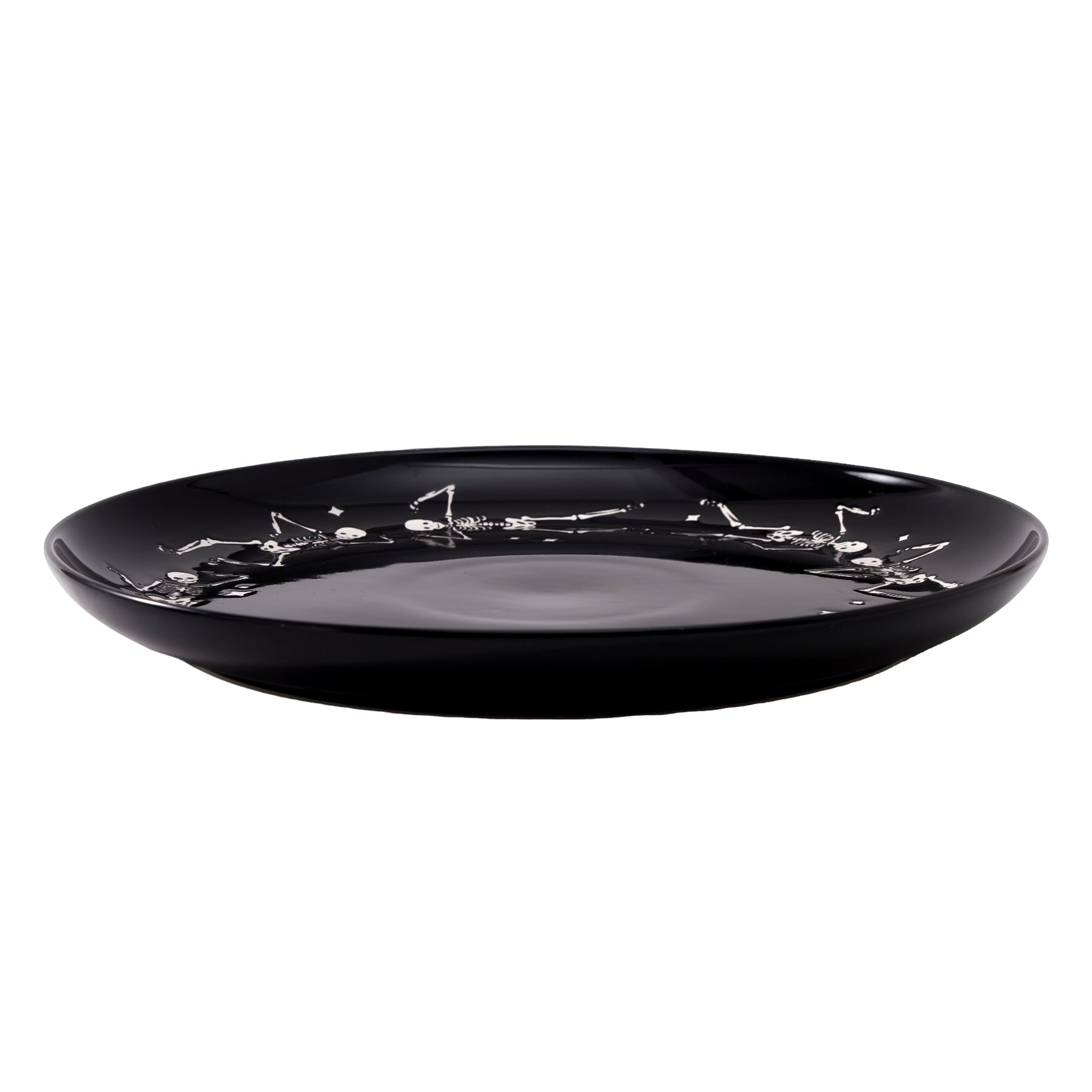 Way To Celebrate Halloween Dancing Skeleton Round Serving Tray, Black, 11.93 in