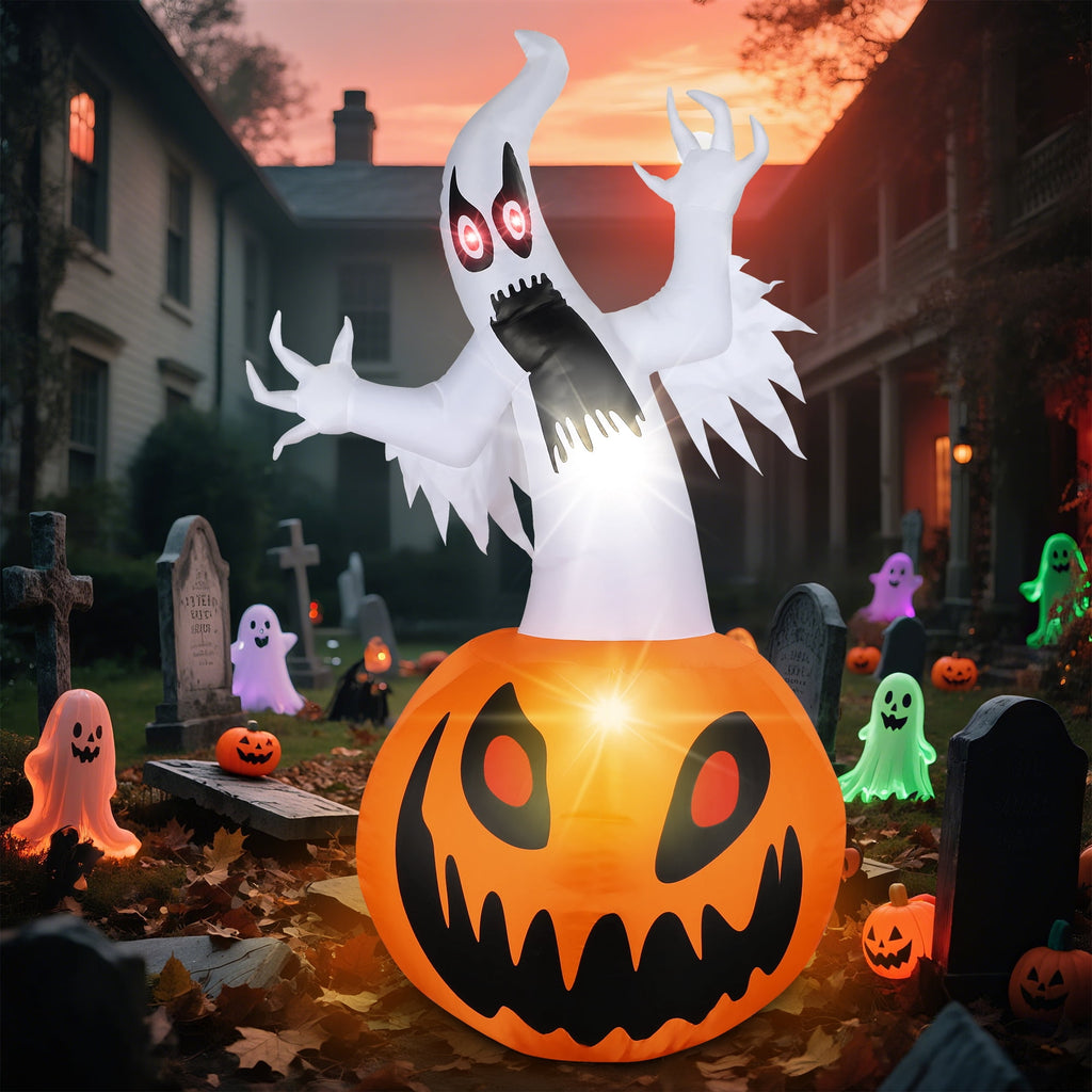 MAGOTAN 6 FT Halloween Inflatable Pumpkin Halloween Inflatable Pumpkins and Cat Outdoor Yard Decoration Build-in 7 LED White Lights