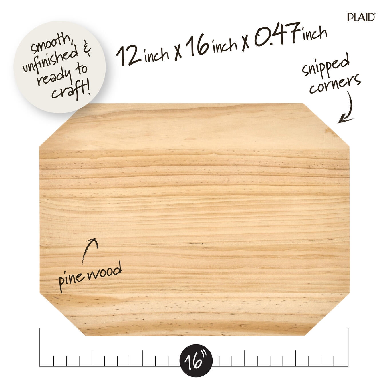 Plaid Wood Surfaces Pine Rectangle Plaque, 12" x 16"