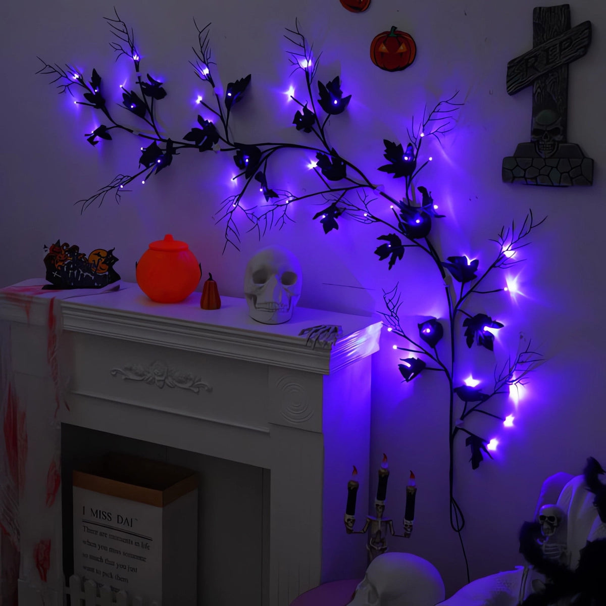 Uandlove Halloween Lights Indoor Outdoor Halloween LED Decorative Lights Room Bedroom Ghost Festival Ambience Layout Rattan Lights