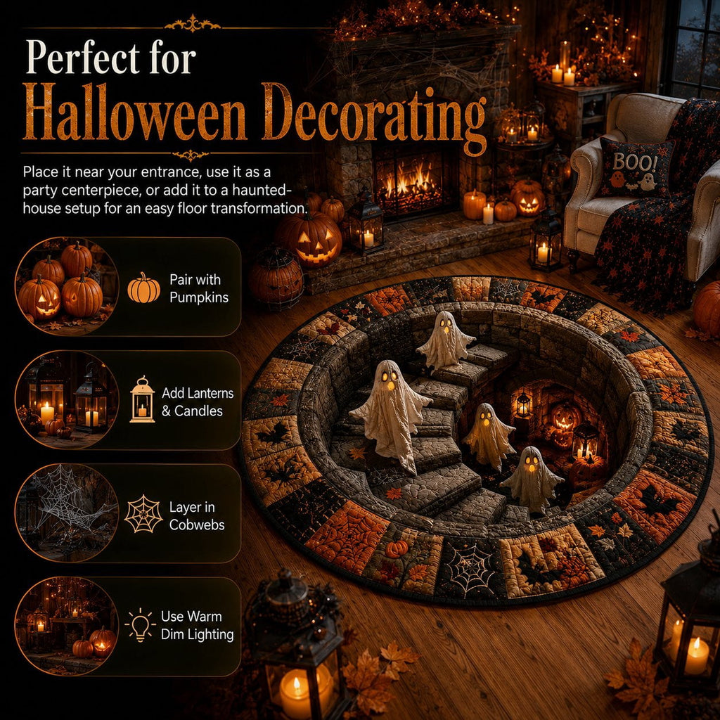 Halloween Round Rug Optical Ghost Pumpkin Mat 15.75in Diameter Polyester Skidproof & Soft for Entryway Bedroom Party by MPOISVA
