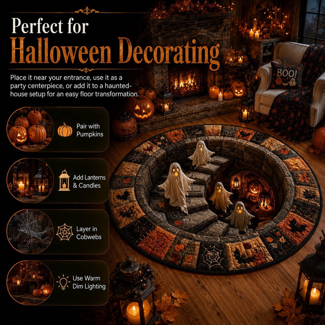 Halloween Doormat Round Optical Illusion Staircase Rug Secure-Grip Soft Floor Carpet for Living Room Bedroom Entryway Halloween Decor by OVFUIZ