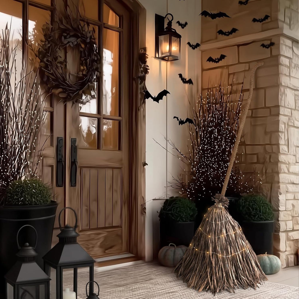 Halloween Decorations - Fall Decor for Home - 5.5 Ft Giant Light-Up Witches Broom - Rustic Farmhouse Decoration for Indoor Outdoor Front Door Porch