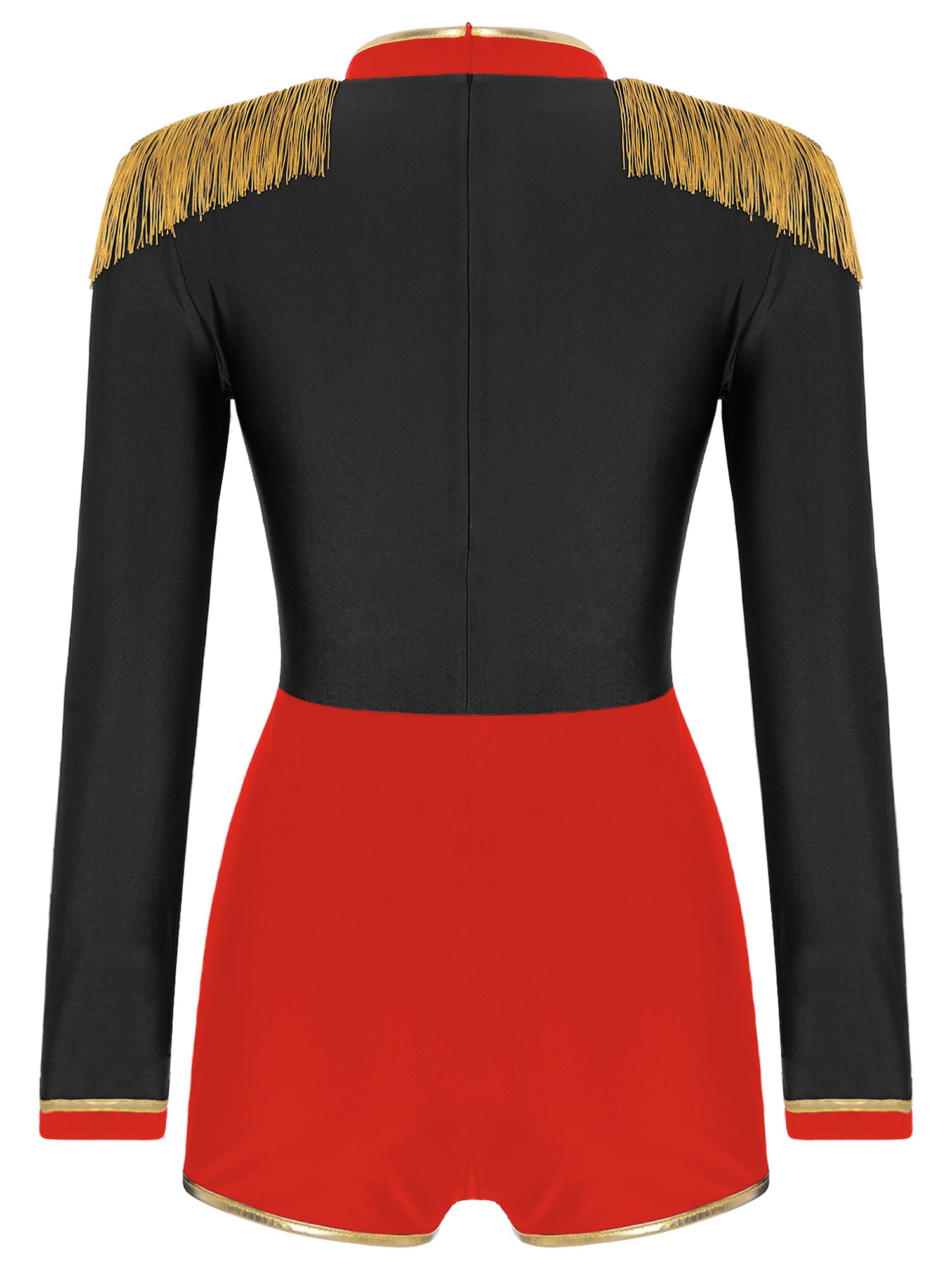 Haitryli Women's Circus Ringmaster Costume Tassel Leotard Bodysuit Halloween Cosplay Party Outfits Red L